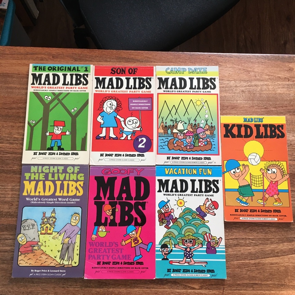 Vintage Mad Libs Lot of 7 Party Word Game Books 1980's 1990's NO WRITING INSIDE